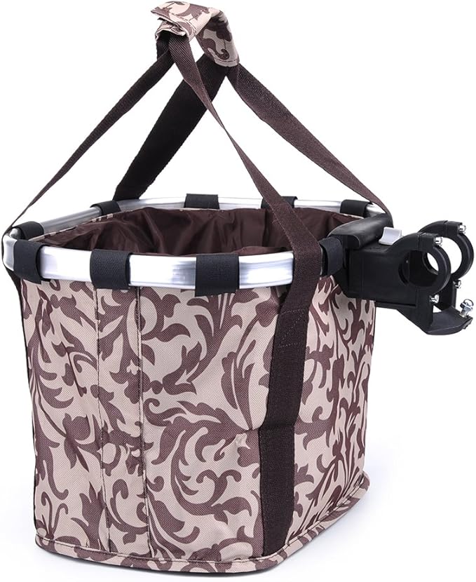 Pet Dog Bike Basket & Carrier Bag- Foldable Detachable Pet Travel Bicycle Basket - Small Animal Dog Cat Rabbit Bike Ride Basket Carrier (Coffee)