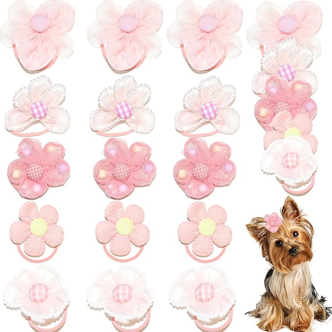 20pcs Dog Hair Bow Bowknot, Dog Bows Cute, Puppy Hair Bows Mix Styles Pet Grooming Rubber Bands Dogs Hair Accessories Handmade Hair Bows for Yorkie Puppy Dogs Flower Orange