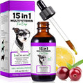 Dog Multivitamin Liquid Drops - 15 in 1 with Glucosamine, MSM & Cranberry, Supports Joint, Skin & Coat, Immune, Heart & Urinary Health, 2 fl oz