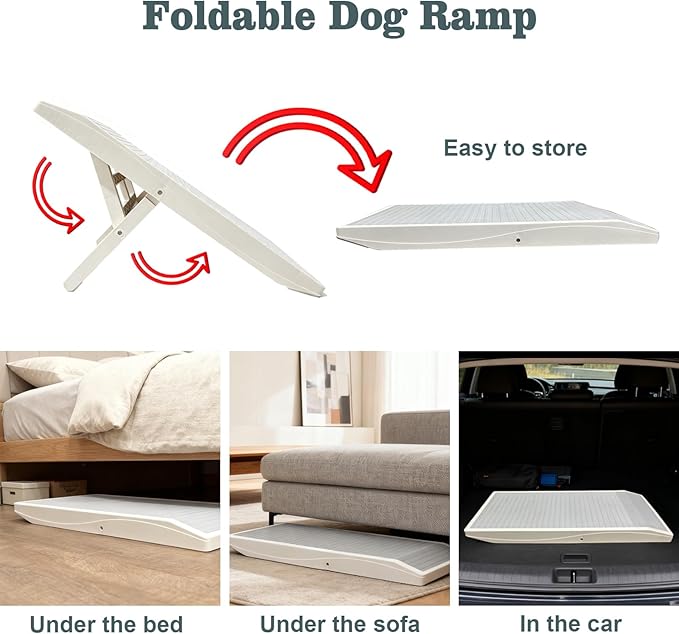 Dog Ramp for Bed& Couches – 4 Heights up to 18.31", Anti-Slip, Portable, Supports 100 lbs – Easy-Clean Pet Stairs for Small & Senior Dogs