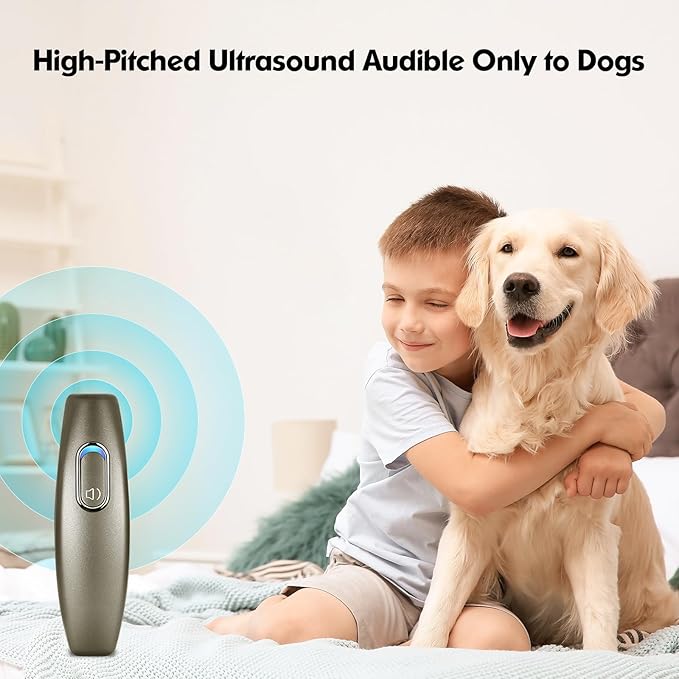 Ultrasonic Dog Barking Deterrent, 2 in 1 Dog Training and Bark Control Device, Anti-Barking Device, Dog Silencer, Ultrasonic Dog Whistle, Indoor&Outdoor, up to 16.4 Ft Large Control Range(Brown)