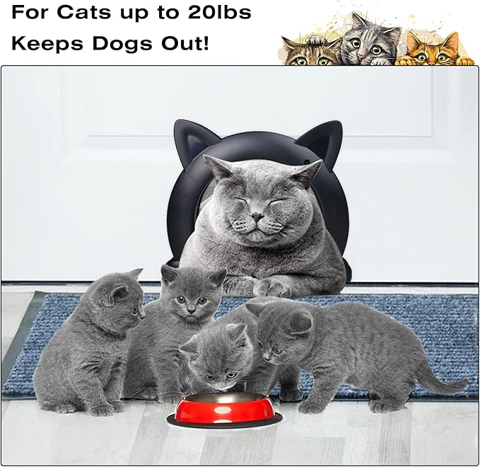 Cat Door Interior Pet Doors for Cats Kitty Shaped Hole Cat Gate Pass Fits Inside Door Hides Litter Box Furniture for Small Pets up to 21lbs