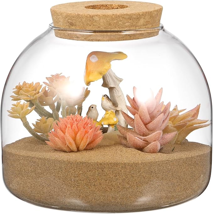 POPETPOP Glass Fish Tank with Cork Lid, Plant Terrarium, Tabletop Succulent Planter Aquarium, Betta Fish Tanks, Hydroponic Plants Terrarium for Home, Office Decor
