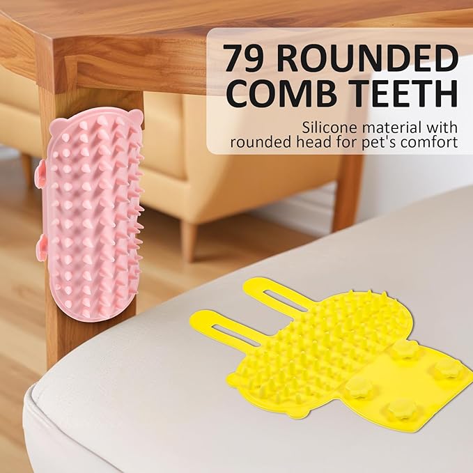 4Pcs 2-in-1 Silicone Cat Face Scratchers, Self-Cleaning Massage & Shedding Tool, Adjustable Cat Face Scratchers for Climbing Frames & Table Legs, Reduces Shedding, Scratching & Itchiness