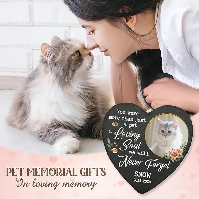DOPTIKA Personalized Cat Memorial Stones with Photo, Cat Memorial Gifts for Loss of Cat, Pet Sympathy Gift, Cat Garden Decor, Pet Memorial Stone for Dogs, Cats, Cemetery Decorations for Grave
