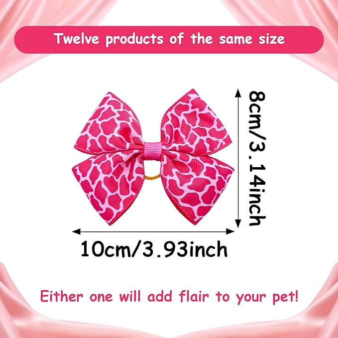 24PCS Big Dog Hair Bows with Rubber Band Random Pattern for Large XL Breed Bowknot Topknot Grooming Hair Accessories