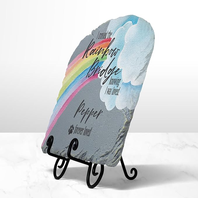 Let's Make Memories Over The Rainbow Bridge Garden Stone - Pet Memorial - Sympathy Garden Marker