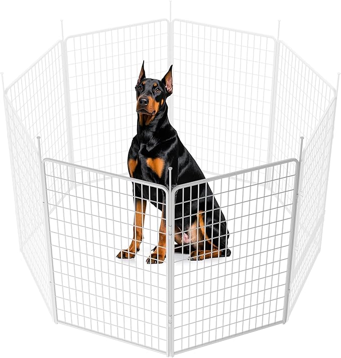 SunsGrove Indoor Dog Playpen with Wider Door, 50 inch 2 Panels Non Slip Dog Pen Indoor, Anti Rust Dog Fence, Free and Safe Play, White