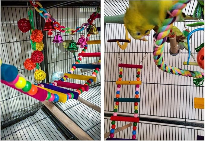 DS. DISTINCTIVE STYLE Bird Ladder Toys Coloured Flexible Parrot Swing Bridge Wooden Cockatiel Cage Hanging Climbing Ladder