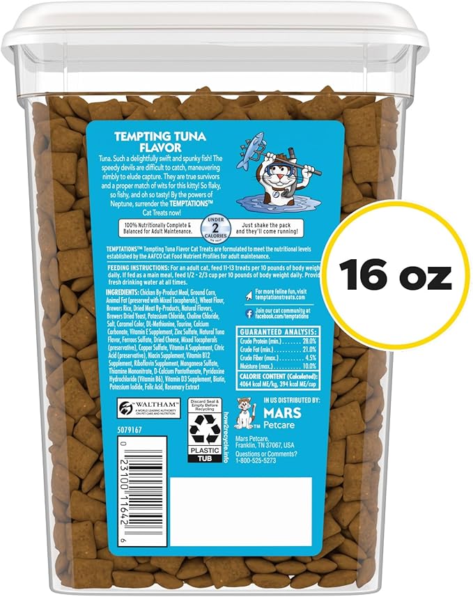 Temptations Cat Treats Classic Crunchy and Soft Cat Treats, Tempting Tuna Flavor, 16 oz. Tub