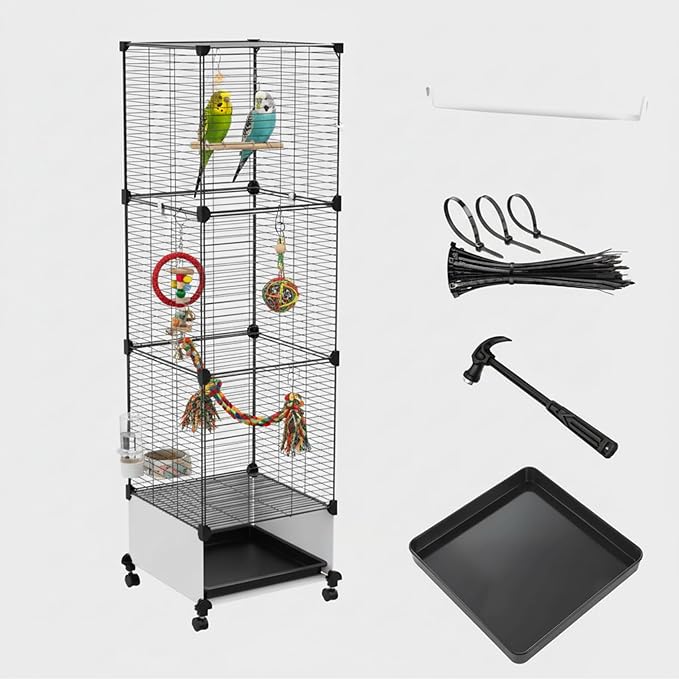 Lightweight Bird Cage with Removable Tray and Adjustable Perch – Portable Small Animal Cage with Single Lockable Door, Easy to Clean & Move for Parrots, Parakeets, Cockatiels, and Finches-M