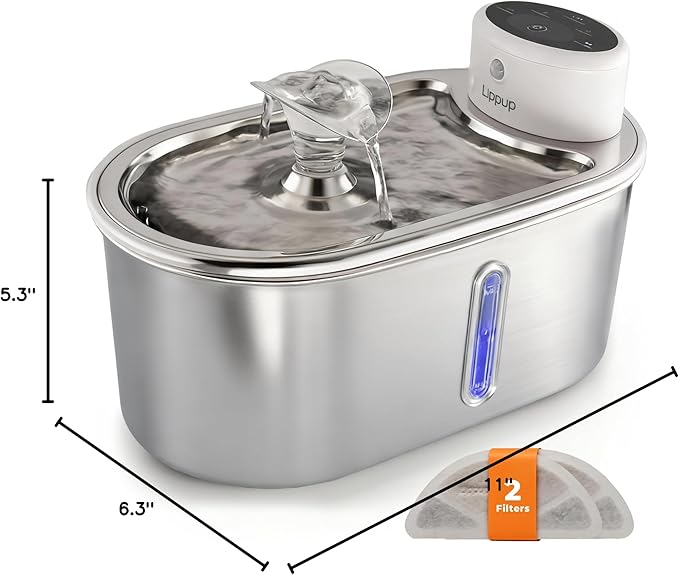 Wireless Cat Water Fountain Stainless Steel 108oz/3.2L, Cordless, Battery Operated Cat Fountain (Last up to 50 Days), Ultra Quiet, 2 Flow Modes, Multi-Filtration, BPA Free, Includes 2 Filters - White