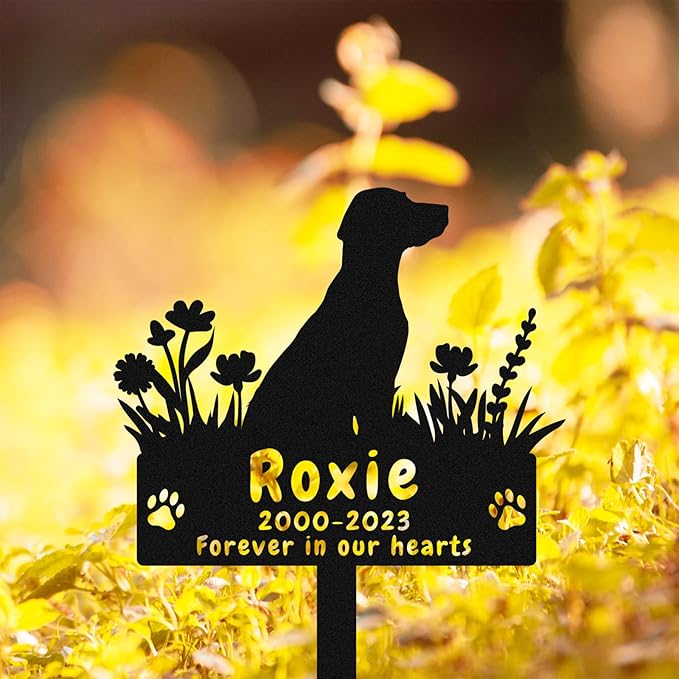 Personalized Labrador Retriever Dog Metal Memorial Stake Grave Marker, Custom Dog Name Labrador Retriever Memorial Grave Marker, Customized Flowers Dog Memorial Plaque Burial Stake