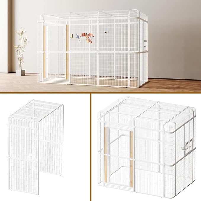 wonline 33.5-Inch Extra Large Bird Cage Extension Part for Parakeets Outdoor Bird Aviary Parrot Cage with Perch, Walk-in Heavy Duty Birdcage for Macaws Canaries Parrots Budgie Lovebirds, White