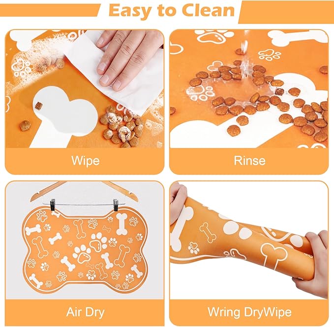 Dog Cat Mat for Food and Water,Rapid Absorbent Pet Feeding Mat, Bone Shaped Dog Placemat Bowl Mat with Rubber Backing,No Stains Pet Food Mats Indoor, Pet Accessories Supplies,Orange 12"×18"
