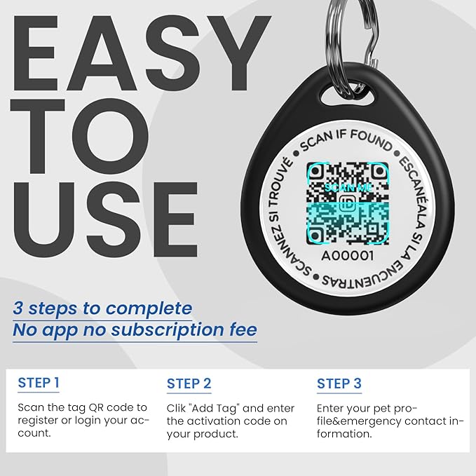 3 Pack Cat Tags Personalized Small, QR Code Cat Name Tags for Kitten Collar, Scan Location Alerts, Black,Pink,Red S