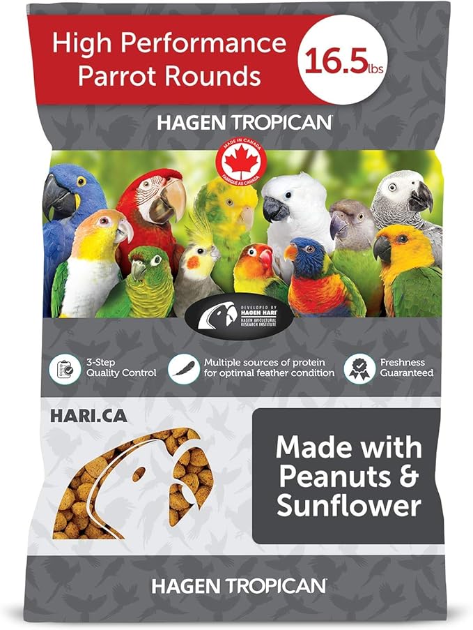 Hari Tropican Bird Food, Hagen Parrot Food Spheres with Peanuts & Sunflower Seeds, High Performance Formula, 8mm, 16.5 lb Bag