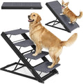 2-in-1 Metal Dog Ramp/Stairs, Dog Ramp for Bed, Couch and Car, Nonslip Carpet, Wheels, up to 250lbs, Outdoor Indoor, (40" Lx17 W) 19" to 25" Adjustable Height, for Small Medium Large Pets