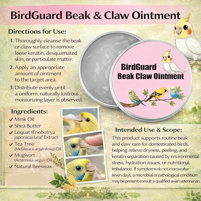 Parrot Beak Oil & Bird Feet Moisturizer – Ointment for Dry Skin, Beak Care & Claw Repair for Budgies, Cockatiels for Peeling, Flaky, Cracked Beaks and Rough, Dry Claws