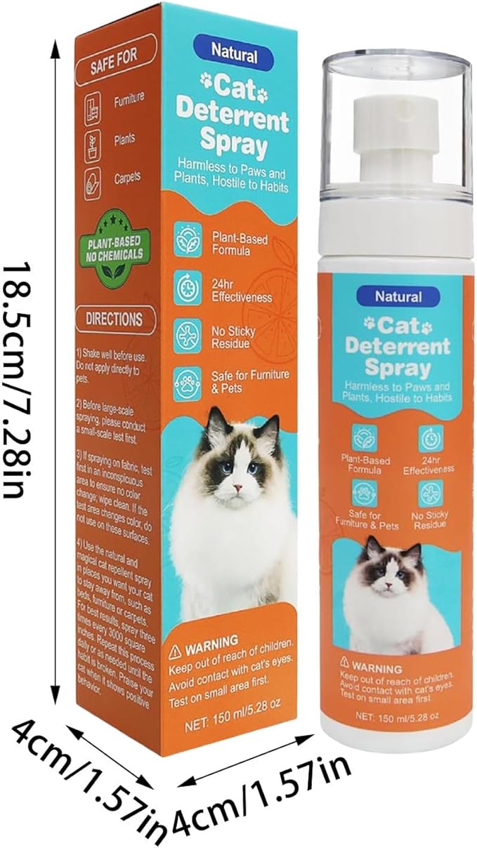 Cat Deterrent Spray, Natural Cat Repellent Spray with Citrus Scent, Traning Aid for Urine Marking & Anti-Scratch, Safe for Furniture, Plant & Rugs (Orange)