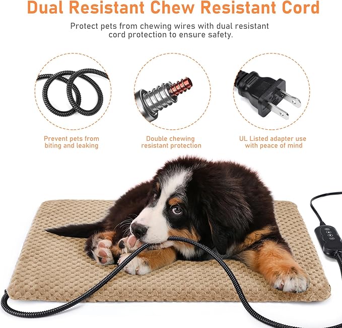 INVENHO Heated Dog Bed, Waterproof Adjustable Temperature Dog Cat Heating Pad with Timer, Indoor Pet Heating Pad for Cats Dogs Electric Pads for Dogs Cats, Pet Heated Pad