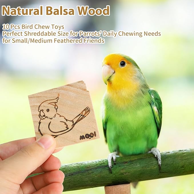 16 Pack Natural Balsa Wood Bird Chew Toys - World's Softest Wood, Safe Chewing Toys for Parakeets, Cockatiels, Lovebirds & Small Medium Birds.