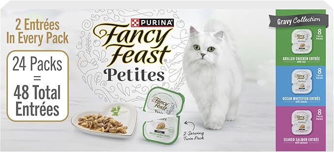 Purina Fancy Feast Gourmet Wet Cat Food Variety Pack, Petites Gravy Collection, break-apart tubs, 48 servings - (Pack of 24) 2.8 oz. Tubs