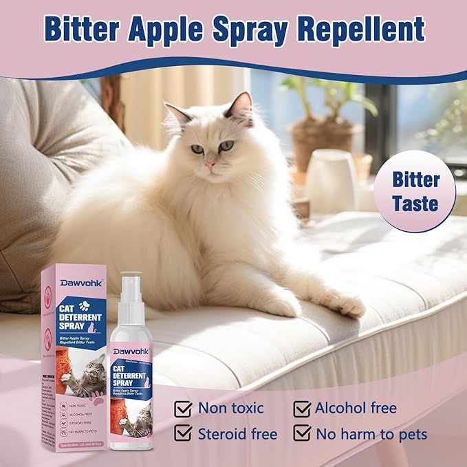 Bitter Apple Cat Repellent Spray - Natural Anti-Scratch Spray for Furniture Protection: Sofas, Carpets, Curtains — Indoor and Outdoor Cat Behavior Training, 4.06 oz(120ml)/1PC