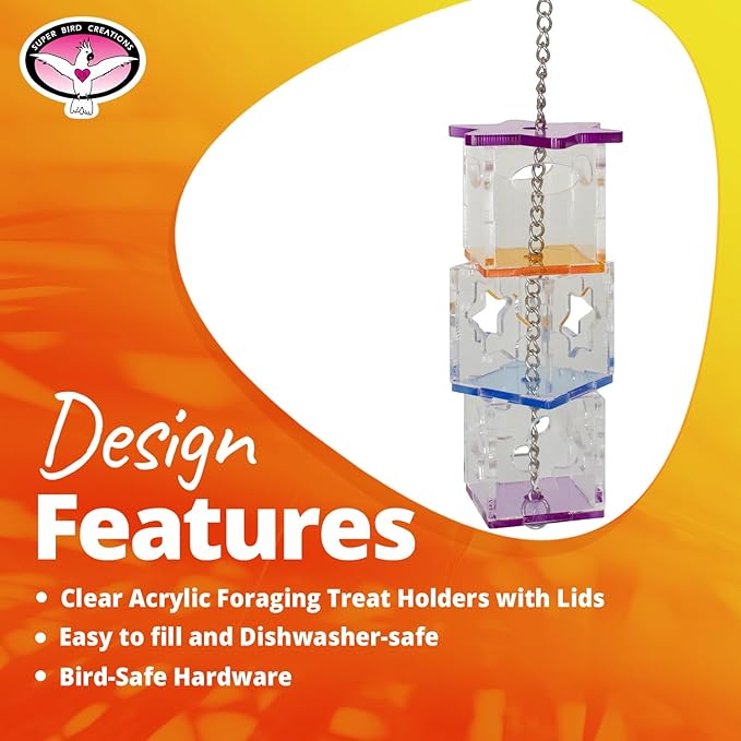Super Bird Creations SB1206 Foraging Cubes Bird Toy - Interactive Bird Toy for Foraging Fun & Mental Stimulation - Parrots Ringnecks Medium Conures - Fillable with Treats - Ideal for Medium Bird Size