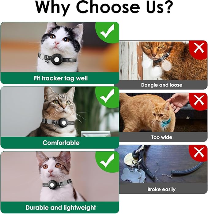 Cat Tracker Compatible with Apple Find My App (Only iOS), No Monthly Fee, Waterproof Pet Tracker for Cats, Black