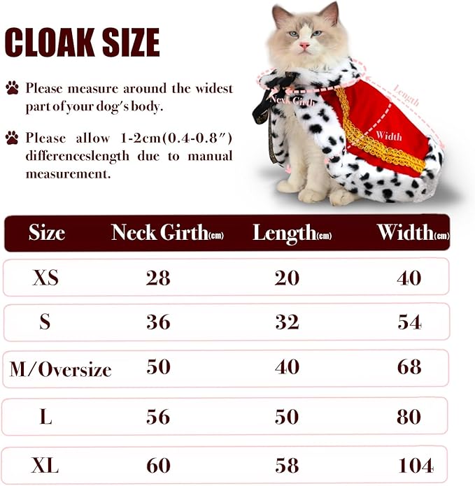 Lovelyshop pet Serial Lux Fur Blue Cat Dog Cloak for Halloween Costumes, King Queen Prince and Princess Cosplay-L