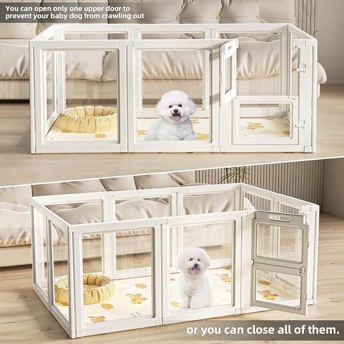 Clear Acrylic Dog Playpen Indoor,Transparent Dog Pen,Easy to Assemble and Clear pet Pen for Puppy Dog, Rabbit and cat,Sturdy and Easy to Clean Plastic pet Fence (White, 23.6" H, 8PCS)