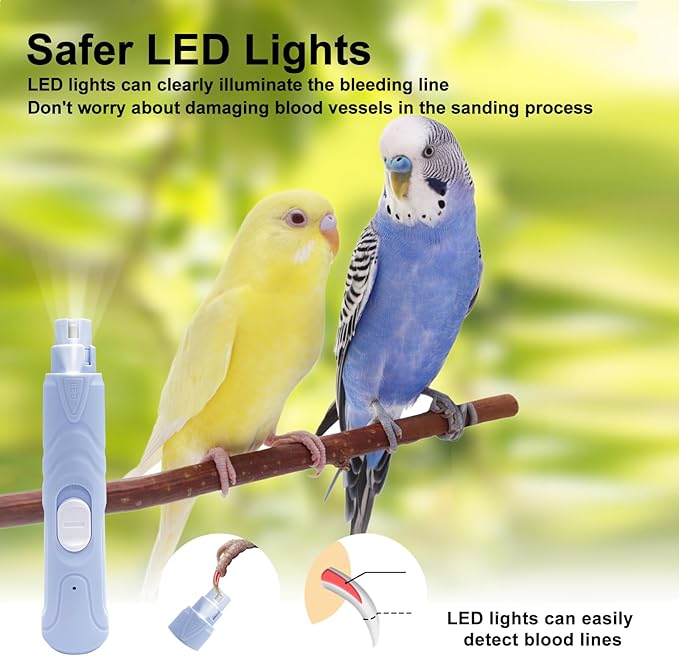 Bird Nail Grinder,Bird Beak Grinder,Silenced Bird Nail File with LED Lamp,Suitable for Budgerigars,Parakeets,Conure,Parakeets,Crested Myna,Lovebirds, Finches.