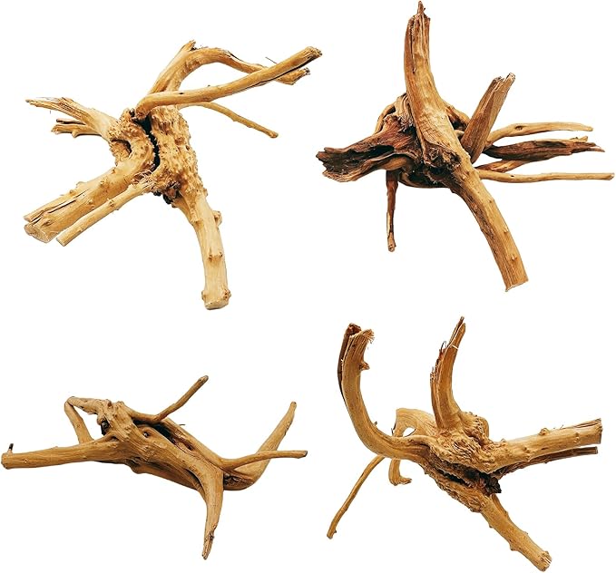 Hamiledyi 4PCS Driftwood for Aquarium 8-10in Natural Spider Wood Reptile Branches Fish Tank Log Ornament Aquarium Trunk Decoration