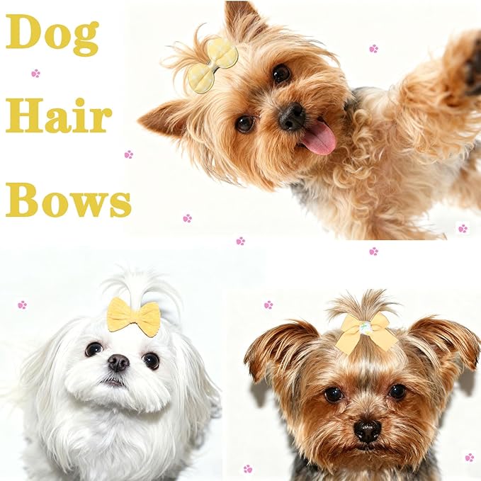 20pcs Yellow Small Dog Hair Bows, Handmade Mix Style Bowknot Top Knot for Yorkie Holiday Daily Grooming