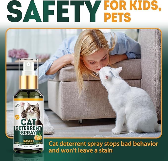 Cat Deterrent Spray, Natural Safe Cat Repellent Indoor and Outdoor, Cat Spray Deterrent for Urine Marking, Cat Scratch Deterrent Training Aid for Furniture Sofas Rugs, Anti Scratch for Cats, 5.07 oz