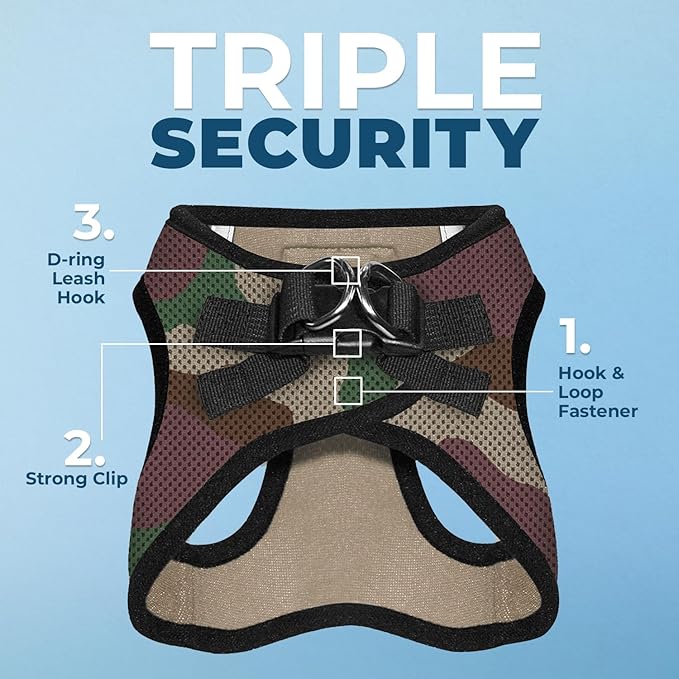 Best Pet Supplies Voyager Step-in Air Harness - All Weather Mesh, Reflective, No Pull Harness for Dogs, Cats - Secure with Hook & Loop Fastener, Buckle, Double D-Rings - Army/Black Trim, XL
