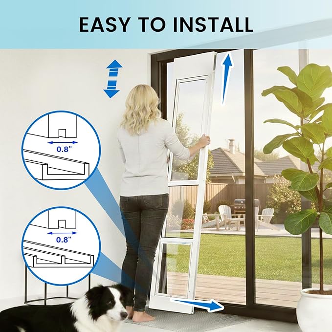 Anti-Shatter Dog Door for Sliding Glass Door,White Sliding Glass Dog Door,No-Cut DIY Installation,Aluminum Frame & Secure Lock for Large Dogs (Large- for 88.6-94.5inch)