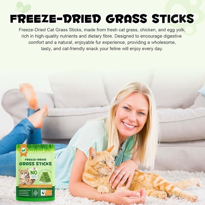 ALIVO Cat Grass Sticks, Cat Grass Treats Support Teeth Cleaning & Hairball Care, Natural Dental Treats for Indoor Cats, Health Supplies Dental Care - Indoor Cats Snack, 60g