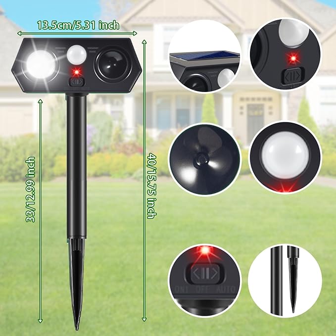 2026 Solar Ultrasonic Animal Repellent Outdoor, Deer Cat & Dog Deterrent, Motion Sensor Rabbit Squirrel Raccoon Skunk Repeller with LED Flash for Yard, Solar Scare Devices (4 Pack)