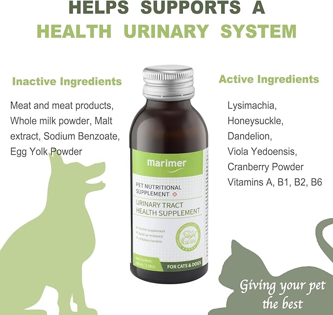 Urinary Health Liquid Supplement for Cats for Dogs – Cranberry, Herbal Extracts & Vitamins – Supports Urinary Tract, Reduces Infections & Stones – All Life Stages, 3.38oz (100ml)