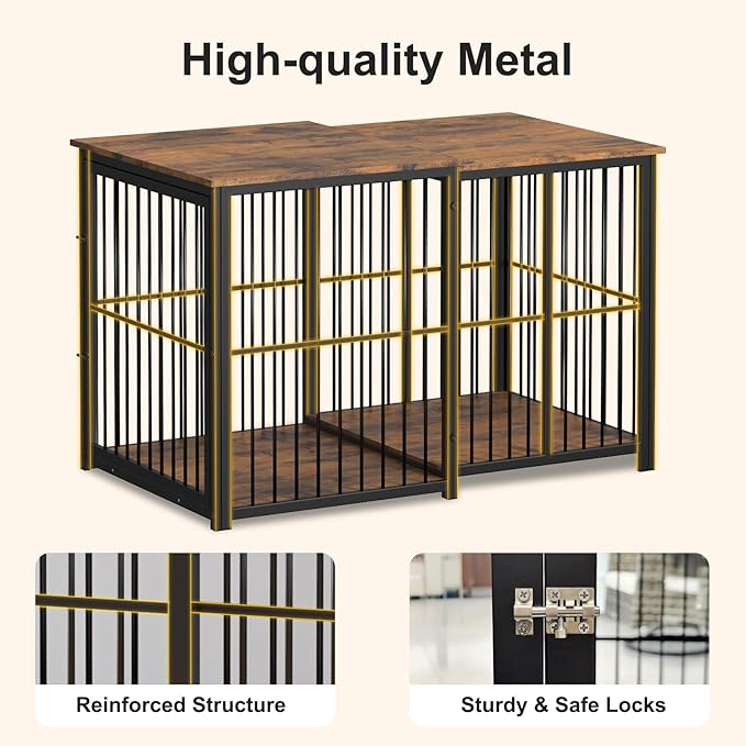 Erinnyees 45.6" Dog Crate Furniture, Wooden Dog Kennel with Retractable Design for Small Medium Large Dogs, Heavy-Duty Side Table Style Indoor Dog Cage with Cushion, 24–45.6 Inch