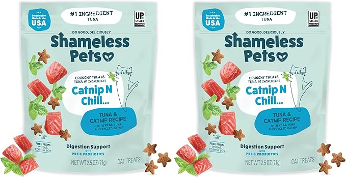 Shameless Pets Crunchy Cat_Treats - Catnip-Treats for Cats with Digestive Support, Kitten-Treats with Real Ingredients, Natural & Healthy Flavored Feline Snacks - Fintastic Catnip,(Pack of 2)