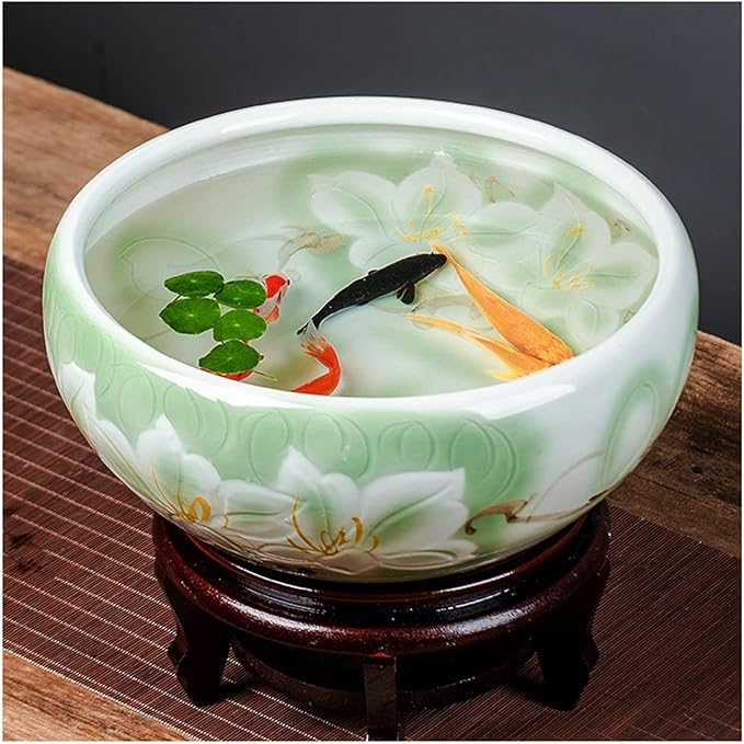 Fish Tank Ceramic Goldfish Bowl Fish Tank Hand-Painted Desktop Large Lucky Turtle Tank Narcissus Lotus Pot Tank Aquarium Starter Kits Glass Fish Tank(C,24cm)