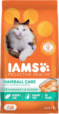 IAMS Proactive Health Dry Cat Food Hairball Care, Adult Cat Food, with Real Chicken and Salmon, 7 lb. Bag