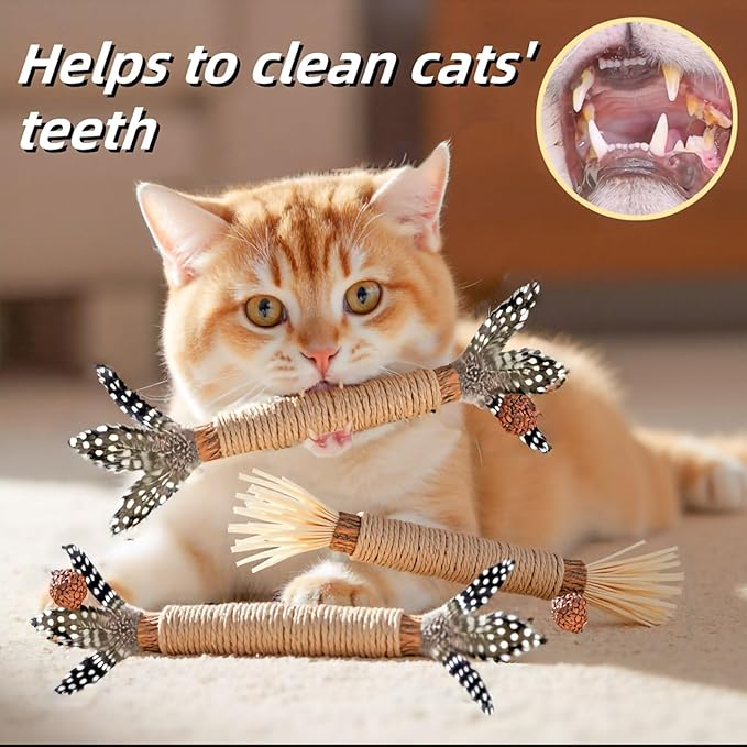Cat Toys 3Pack Silvervine Chew Stick Kitten Treat Catnip Toy Kitty Natural Stuff Catnip Matatabi for Cleaning Teeth Indoor Dental Snack Interactive