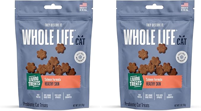 Whole Life Cat Living Treats for Cats – Human Grade Probiotics for Allergy & Itchy Skin Relief, Natural Digestive Support, Healthy Cat Snacks for Felines - Salmon & Yogurt, 1 oz (Pack of 2)