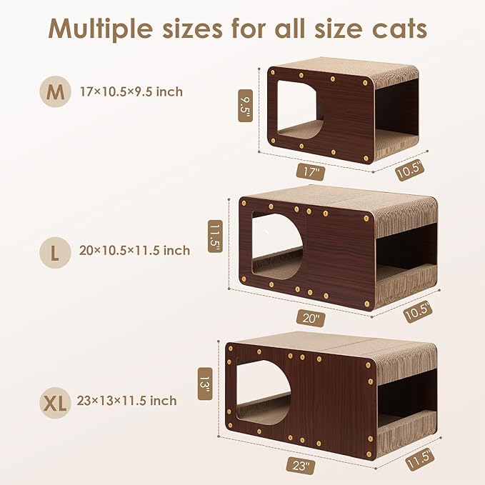 EHEYCIGA Cardboard Cat Scratcher House, 20-Inch Corrugated Cat Scratcher for Indoor Cats, Large Scratching Board Pad, Dark Brown
