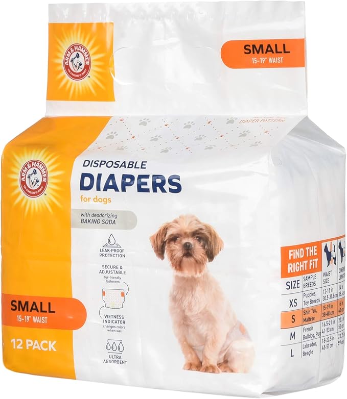 Arm & Hammer for Pets for Pets Female Dog Diapers, Size Small, Ultra-Absorbent, Adjustable Girl Dog Diapers with Leak-Proof Protection and Wetness Indicator (Pack of 6, 72 Count Total)