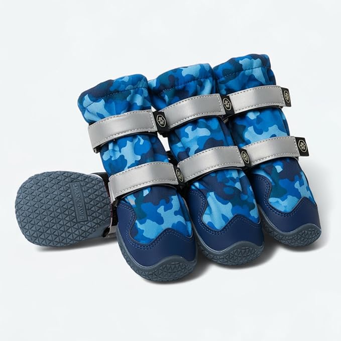 Spark Paws Dog Shoes, Waterproof Dog Boots for Medium to Large Dogs, Non Slip, Breathable Dog Booties and Paw Protectors - 4PCS Doggie Hiking Boots with Reflective Straps, Blue Camo, Size 2